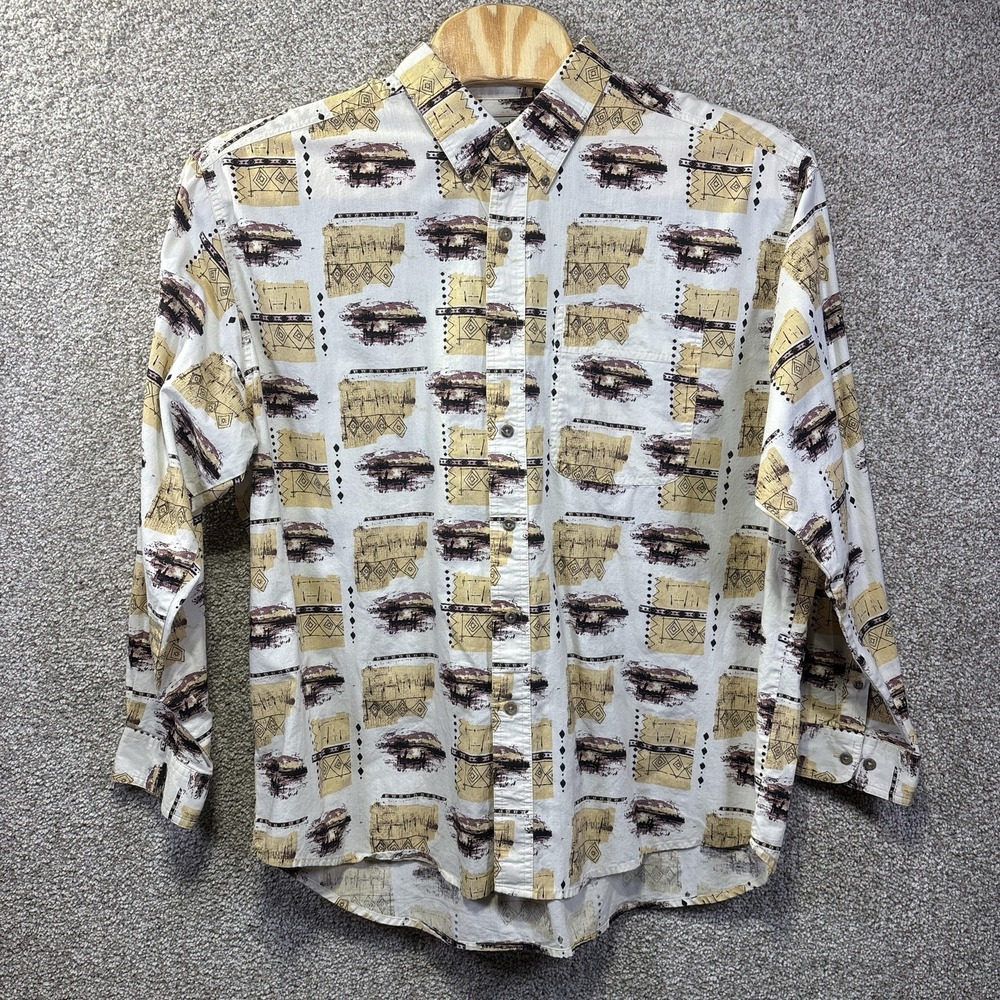 Wrangler Shirt Mens 2XL Beige Southwestern Print‎ Long Sleeve Button Up